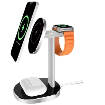 Phone Charger Wireless Chargers 3-in-1 foldable Wireless Charger apple Office 20W QC3.0 Apple Phone Silver