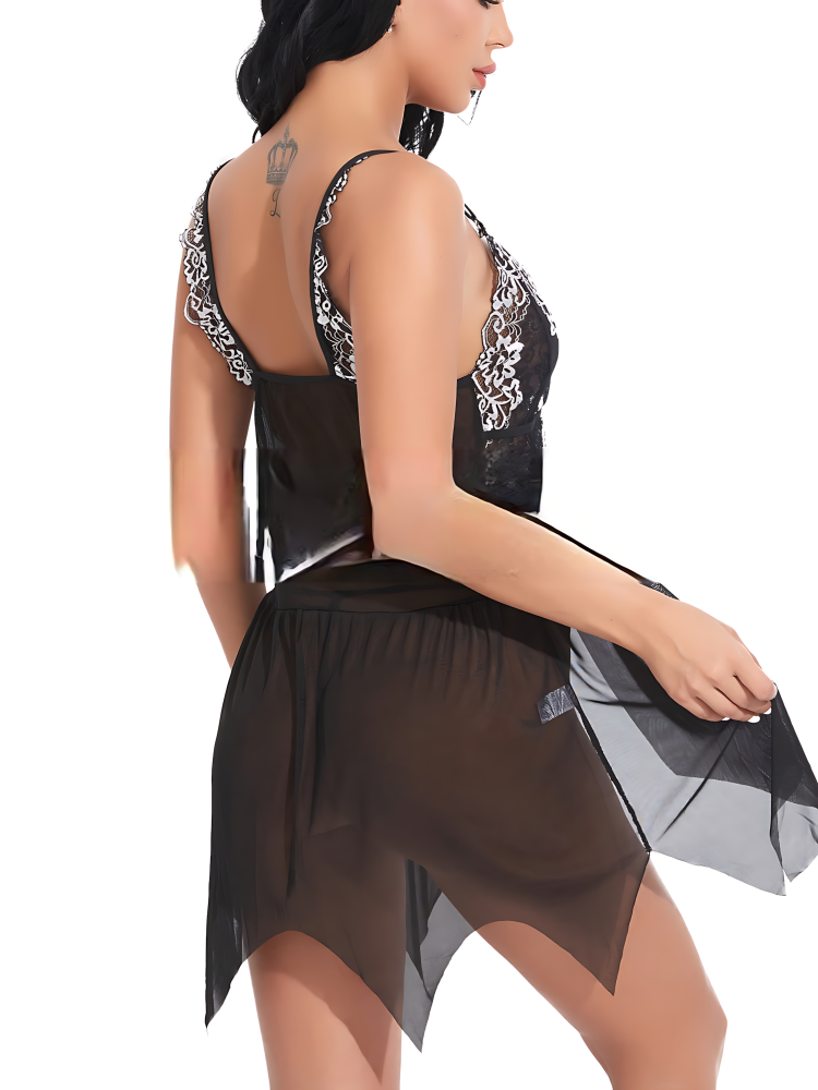 Slip Haljina Propustiti Pamuk Romantično Prednji I Sredi&scaron;nji Razdjeljak Crno_5