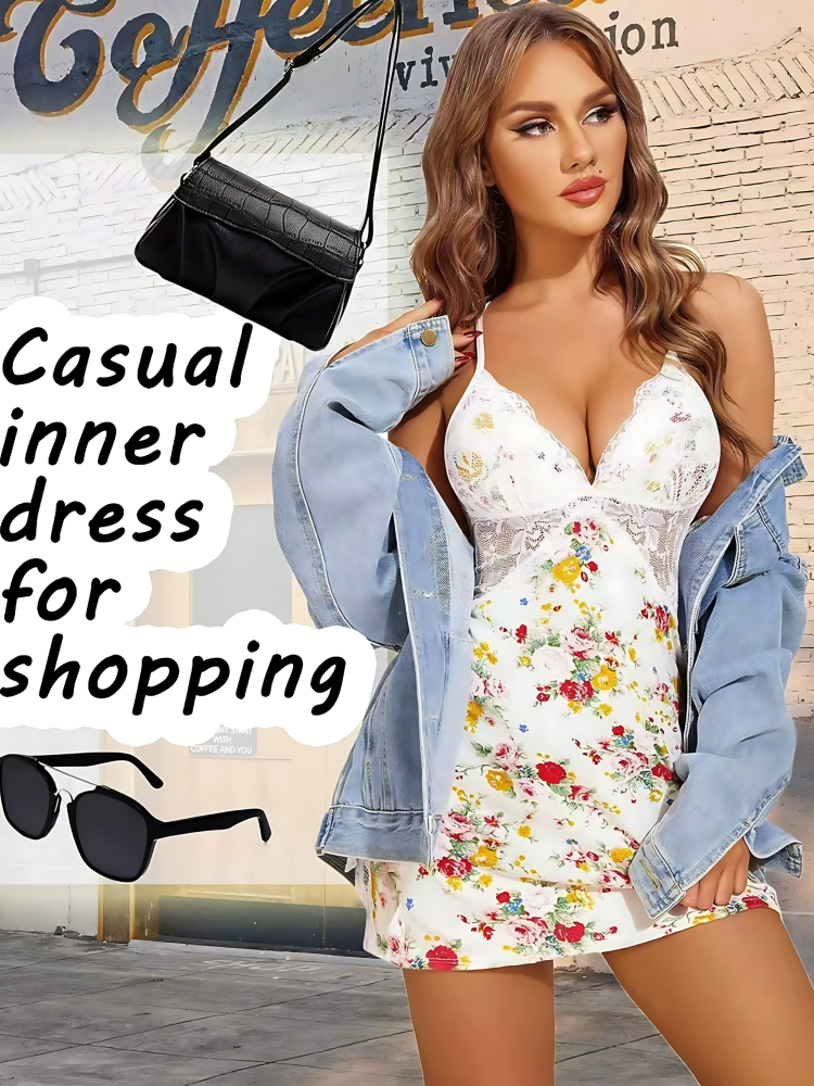 Women Lingerie Modal Lace Side Slit Chemise Sleepwear Babydoll Teddy Lingerie  Color Pattern_5