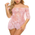 Women Sexy Ruffle Lace Babydoll Lingerie Dress Short Sleeve Sheer Nightgown Set with Thong 2 Piece pink