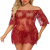 Women Sexy Ruffle Lace Babydoll Lingerie Dress Short Sleeve Sheer Nightgown Set with Thong 2 Piece Claret