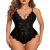 Sexy Lingerie for Women Deep V Teddy Sheer Lace Bodysuit Snap Crotch One Piece Babydoll Black