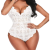 Sexy Lingerie for Women Deep V Teddy Sheer Lace Bodysuit Snap Crotch One Piece Babydoll White