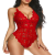 Sexy Lingerie for Women Deep V Teddy Sheer Lace Bodysuit Snap Crotch One Piece Babydoll Red
