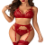 Women Lingerie Set Lace Teddy Strap Babydoll Bodysuit with Garter Belts Claret